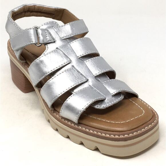 Bernardo Shoes - Bernardo Sasha Women's Size 6.5 Silver Leather Chunky Heel Strappy Sandals